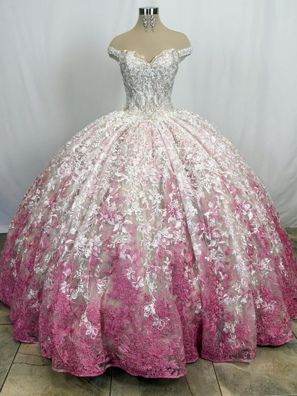 Mon Cheri PR12275 Ivory Hot Pink Ball Gown Size 4 – Quince Prom Pageant Dress